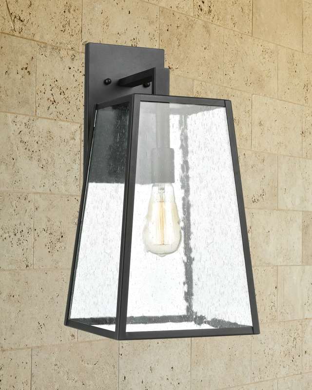 Meditterano 1-Light Outdoor Sconce In Charcoal with Seedy Glass